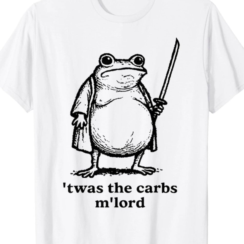 Medieval Frog Knight Meme T-Shirt Twas The Carbs M'lord Funny Frog Graphic Tee